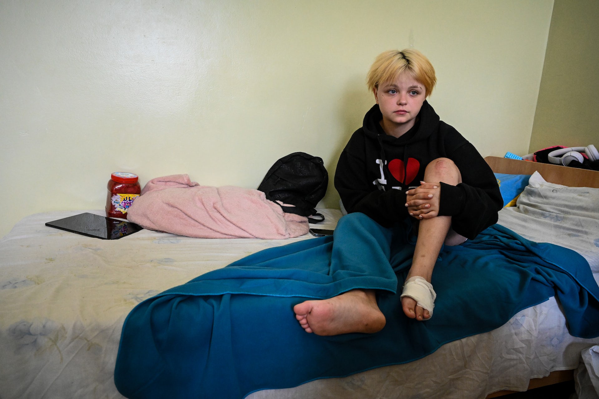 In Lviv, Ukraine, a 15-year-old girl recovers from injuries sustained in the war. Scott Peterson via Getty Images